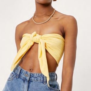 Linen Look Bandeau Bow Crop Top